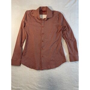 ZNT18 Mens Geometric Print Button Down Dress Shirt Red Orange Size 16 34/35